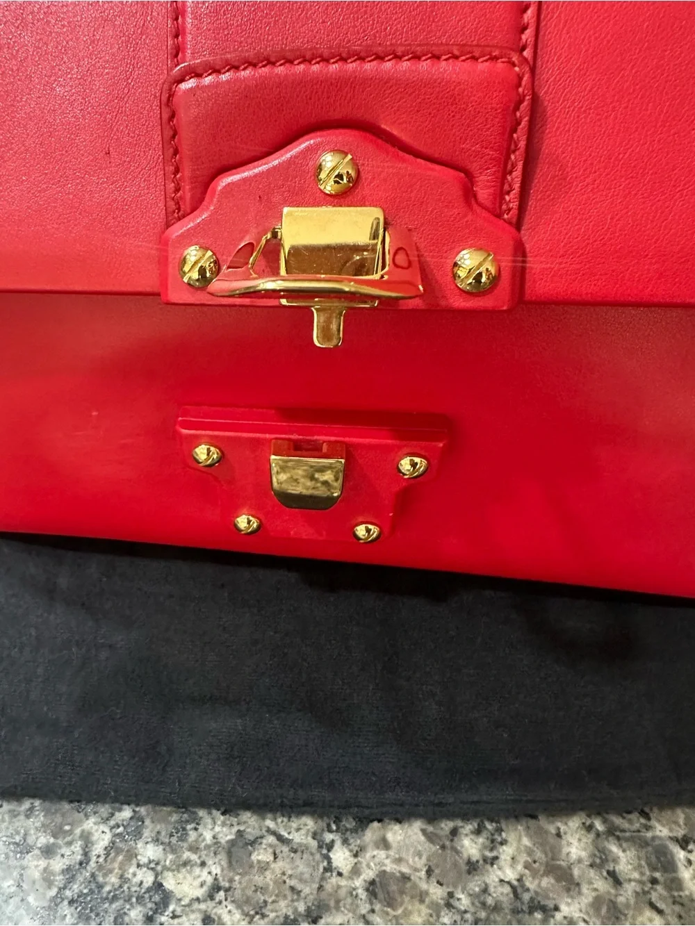 Dolce & Gabbana Red Leather Top-Handle Satchel with Gold Hardware and Studs
